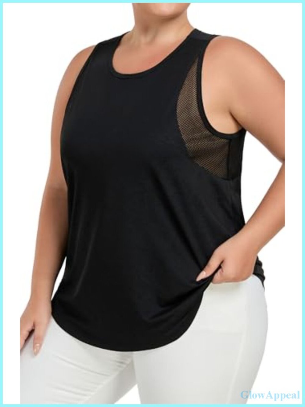 Plus Size Mesh Panel Workout Tank Top Loose Fit Yoga Tunic Sleeveless